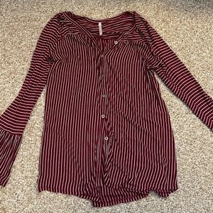 My Story Red and White Striped Top with Bell Sleeves and Button Front Detail